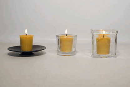 pure beeswax votives are designed to be burned in a tight-fitting holder for maximum total burn time.