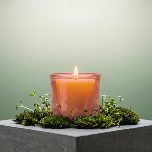light pink votive candle holder with pure beeswax candle