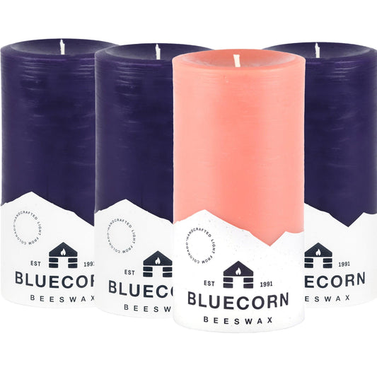 Advent Beeswax Pillar Candle Bundle - Eggplant and Dusty Rose - Bluecorn Candles