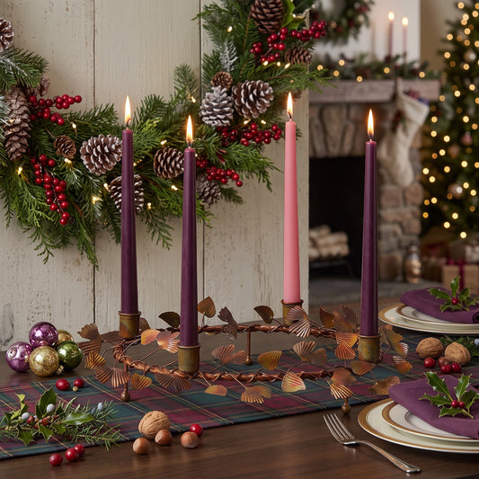 Advent Wreath Taper Candle Holder with Ginkgo Leaf Design