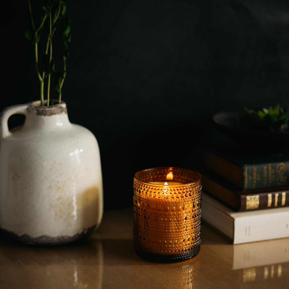 unscented coconut wax candle in beaded amer glass jar from bluecorn candle