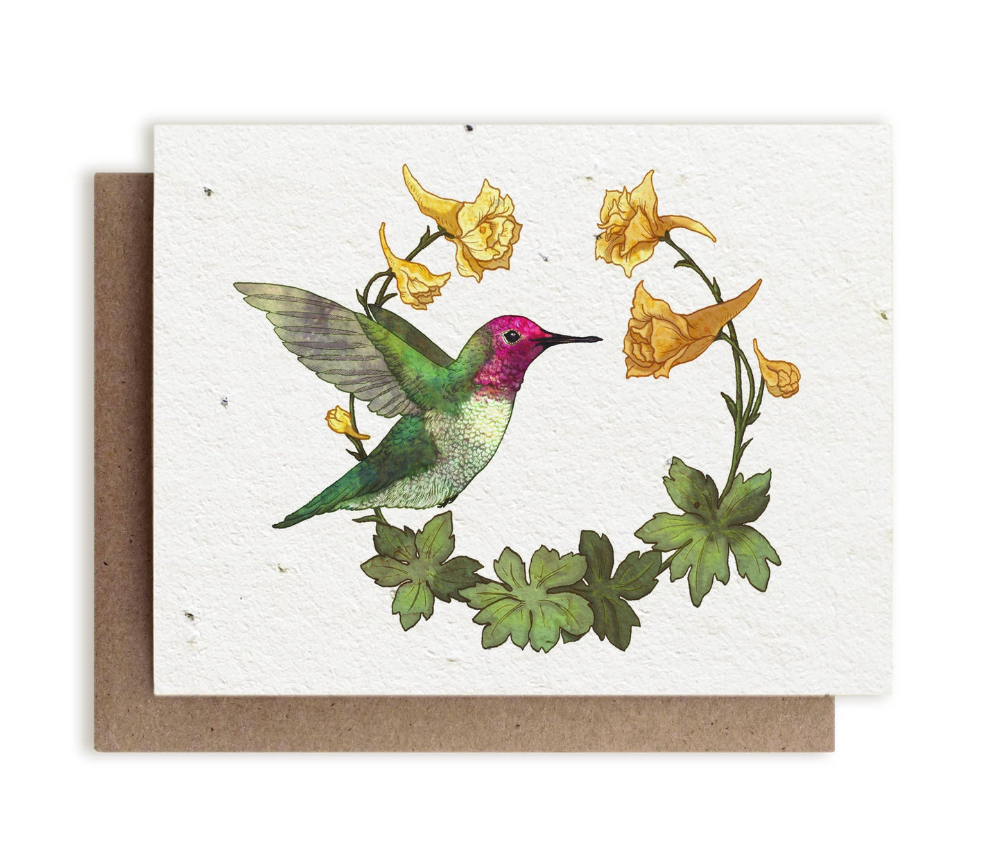 Anna's Hummingbird & Yellow Larkspur | Plantable Herb Card - Bluecorn Candles