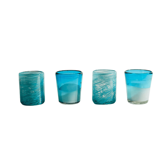 Aqua Mexican Handblown Glasses | Set of 4 - Bluecorn Candles