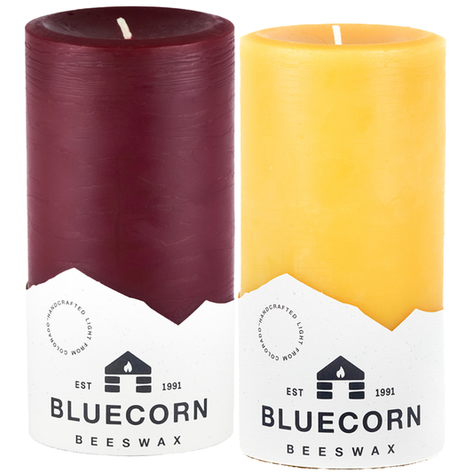 Autumn Beeswax Pillar Candle Pair - Raw & Burgundy - Bluecorn Candles