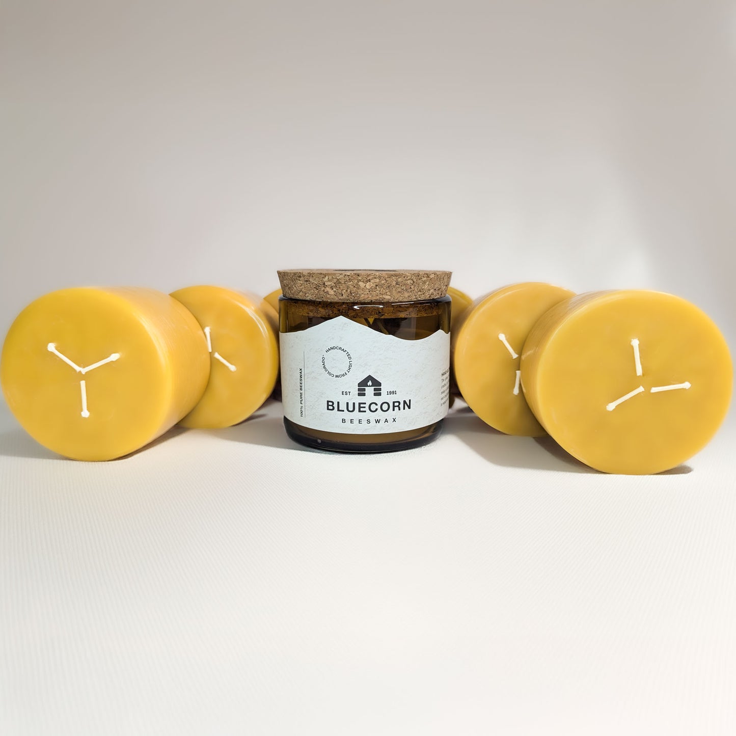 Beeswax Candle in Blown Glass Holder & Refill Candle Bundle