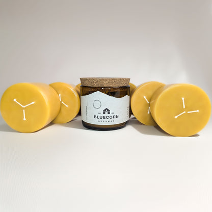 Beeswax Candle in Blown Glass Holder & Refill Candle Bundle