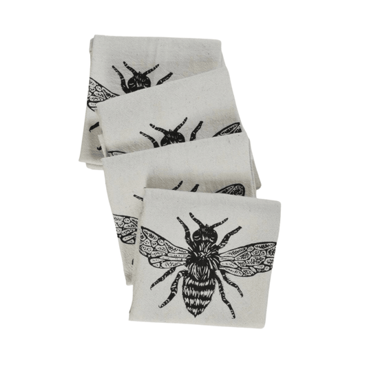 Black Honeybee l Set of 4 Organic Cloth Napkins - Bluecorn Candles