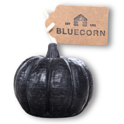 Black beeswax pumpkin shaped candle, 3 inches wide, unscented