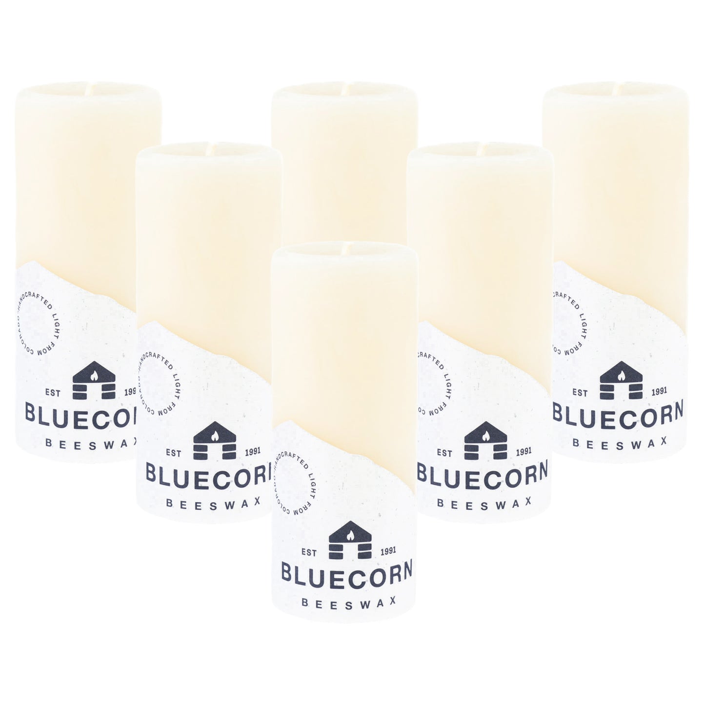ivory beeswax pillar candles from bluecorn bulk discounted 6-pack