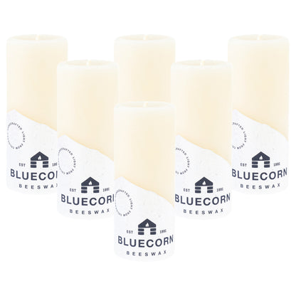 ivory beeswax pillar candles from bluecorn bulk discounted 6-pack