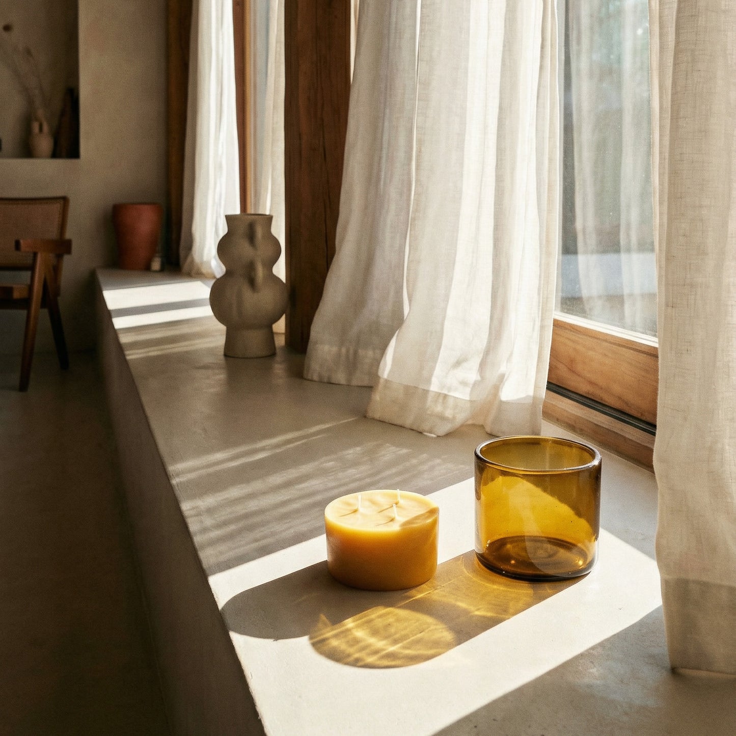 Pure Beeswax Refill Candle for Blown Glass Holder