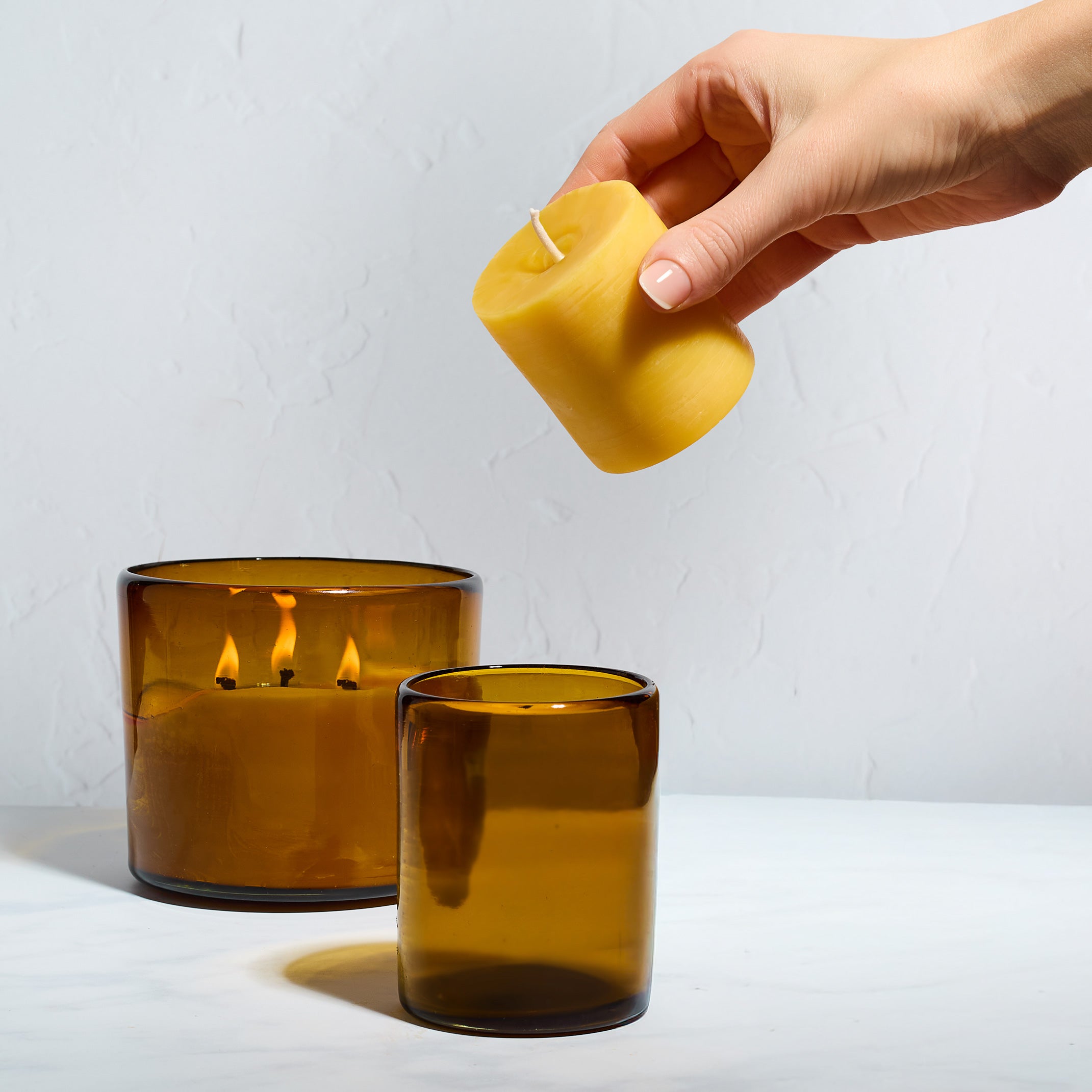 Beeswax Jar Candle in Glass Holder + Refill Candle Bundle