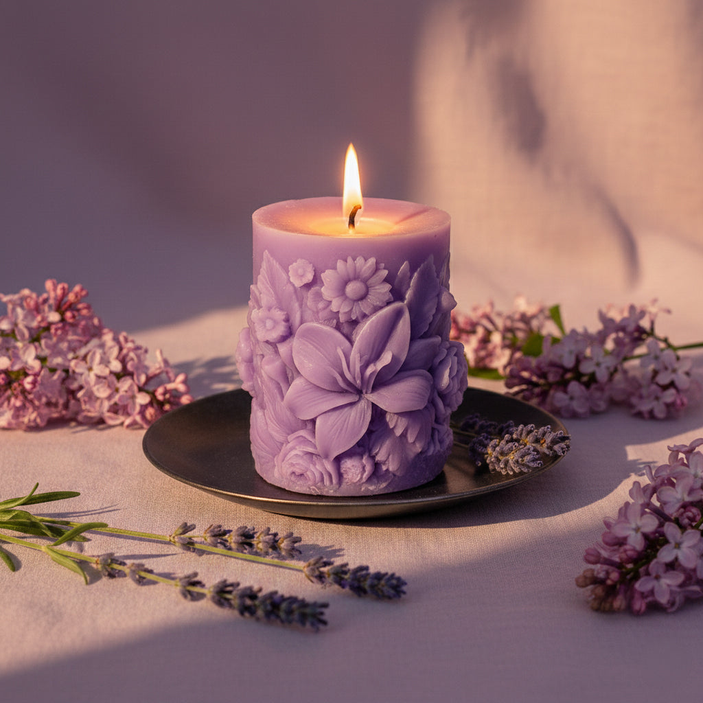 Sculpted Floral Beeswax Pillar Candle