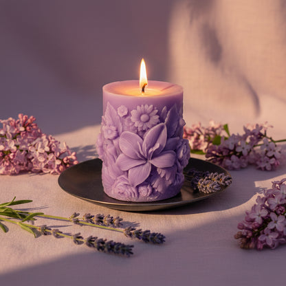 Sculpted Floral Beeswax Pillar Candle