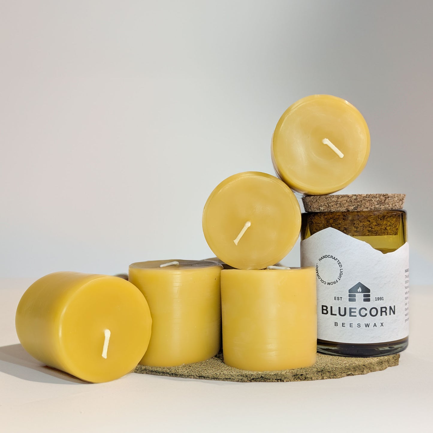 Beeswax Candle in Blown Glass Holder & Refill Candle Bundle