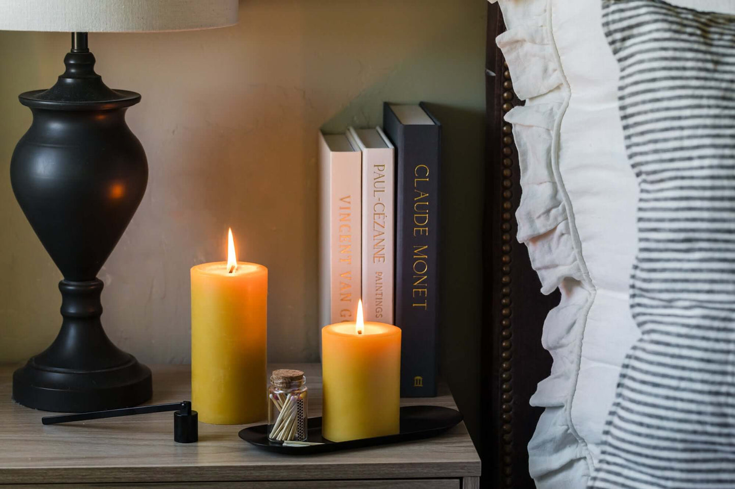 bluecorn beeswax pillars bedside