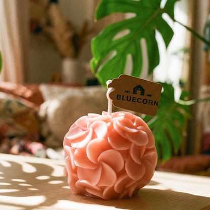 unscented beeswax candle shaped like a hydrangea