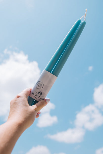 sky blue beeswax taper candles from bluecorn

