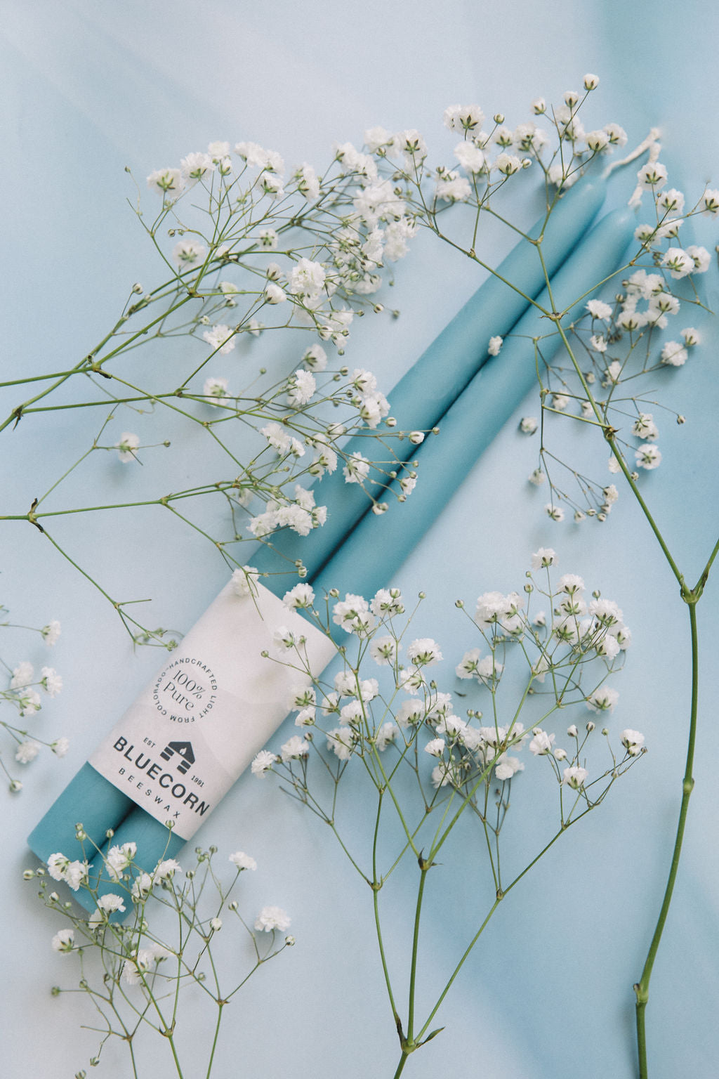 sky blue beeswax taper candles handamde bluecorn