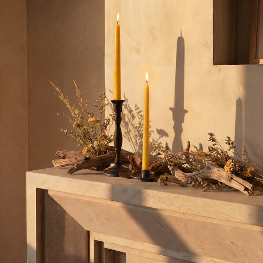 Raw - 12" Hand-Dipped Beeswax Taper Candles - 1 Pair