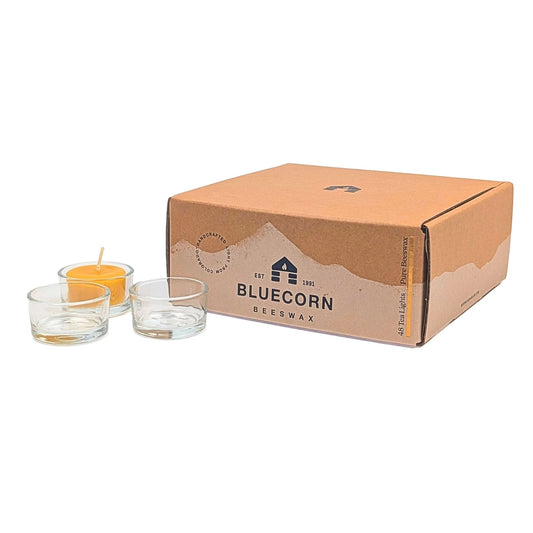 Refillable Beeswax Tea Light Set: 48 Beeswax Refill Candles & 3 Glass Holders