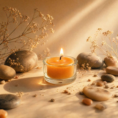 Refillable Beeswax Tea Light Set: 48 Beeswax Refill Candles & 3 Glass Holders