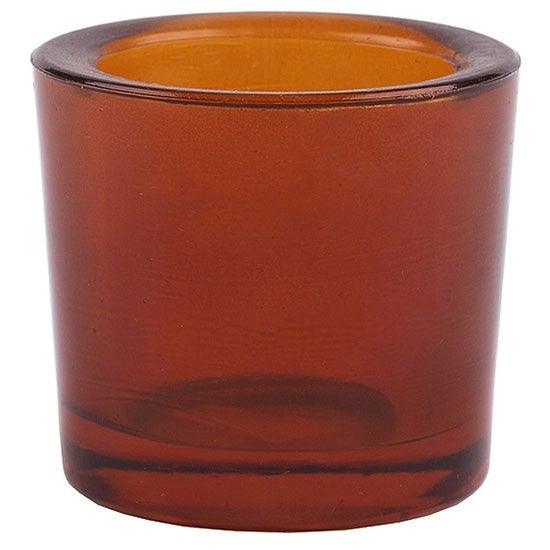 Dark amber recycled glass beeswax votive candle holder
