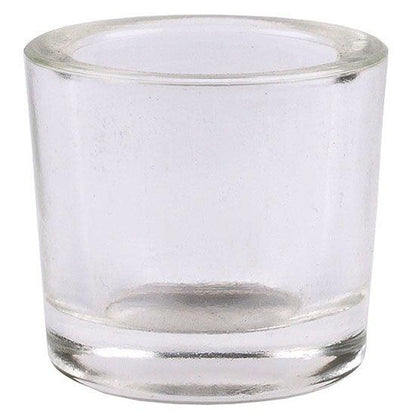 Clear votive glass candle holder made of 50% recycled glass
