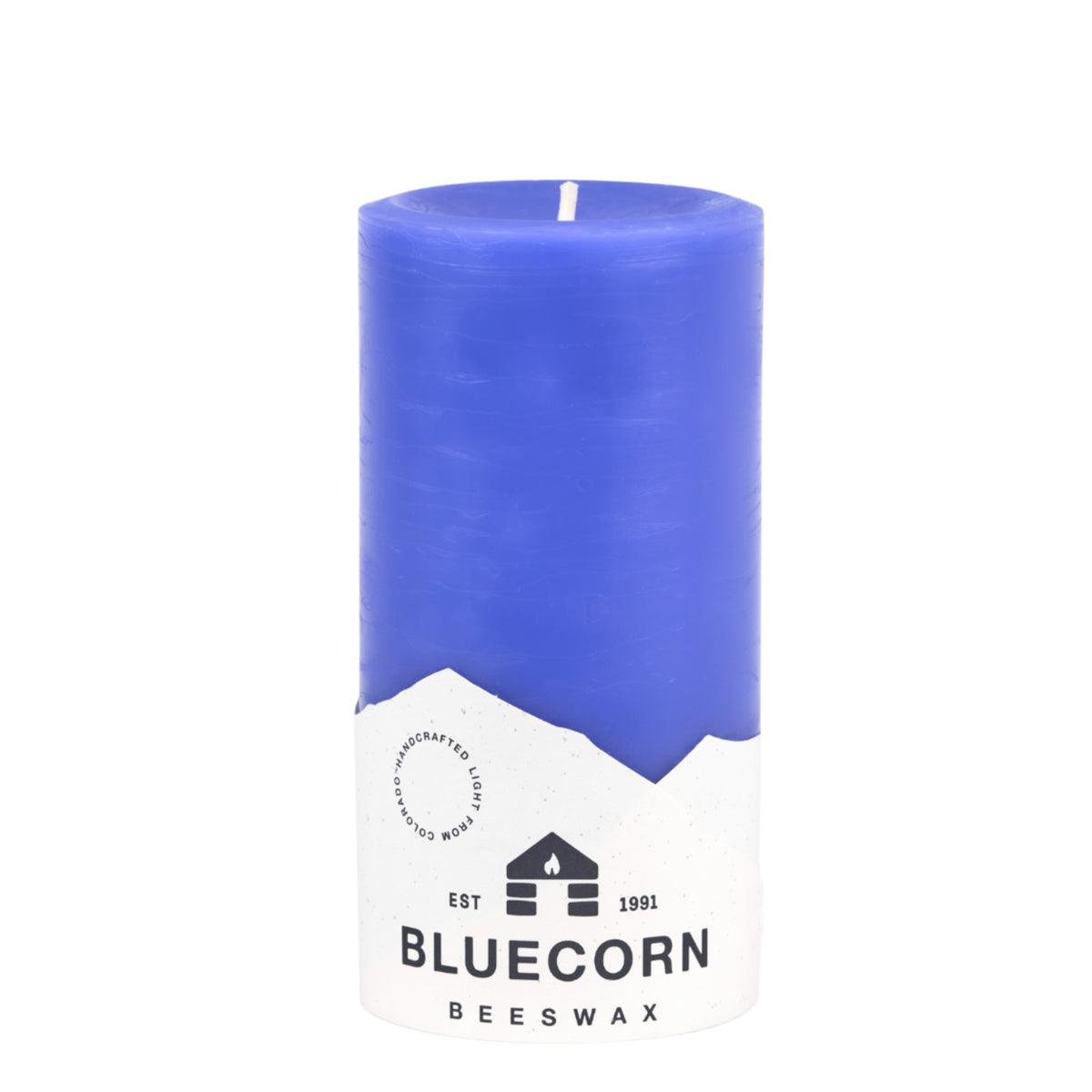 Bluecorn Beeswax 100% Pure Beeswax 3" x 6" Colored Pillar Candle. Burn Time: 90 hours. Made with 100% Pure Beeswax, wax is Periwinkle in color. Made with 100% pure cotton wick, no lead and paraffin free. Clean burning and non-toxic. Features Bluecorn Beeswax label printed on 100% recycled paper. Clearance items might have an odd blemish or air bubble, but will still burn beautifully. 