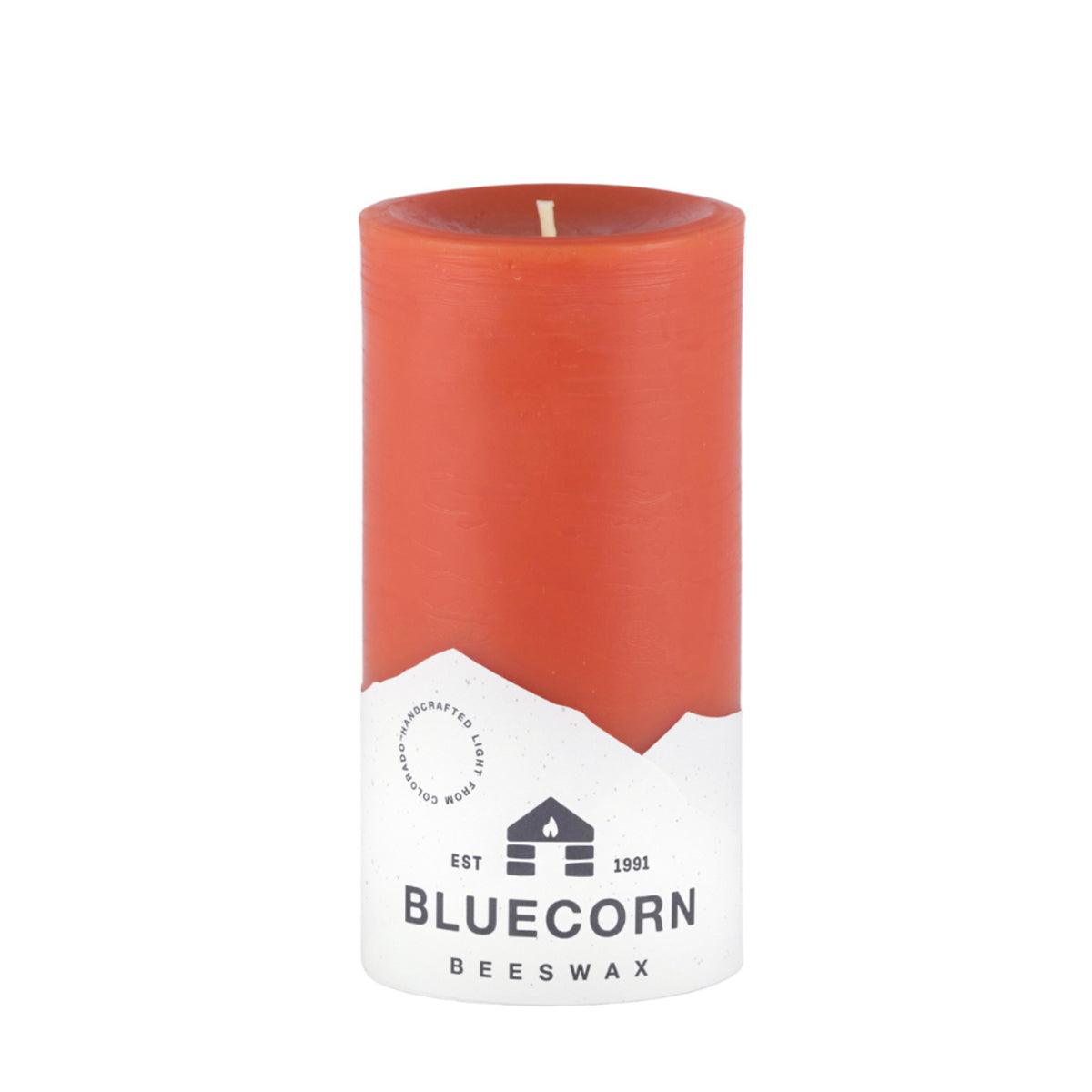 Bluecorn Beeswax 100% Pure Beeswax 3" x 6" Colored Pillar Candle. Burn Time: 90 hours. Made with 100% Pure Beeswax, wax is Apricot in color. Made with 100% pure cotton wick, no lead and paraffin free. Clean burning and non-toxic. Features Bluecorn Beeswax label printed on 100% recycled paper. Clearance items might have an odd blemish or air bubble, but will still burn beautifully. 
