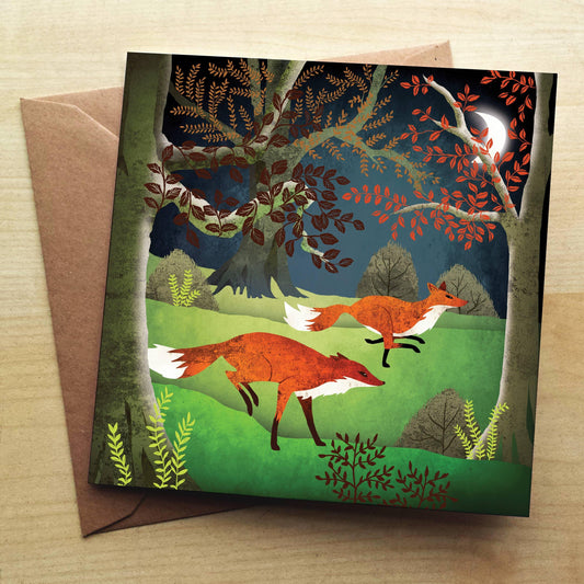 Foxes in the Woods Greetings Card - Bluecorn Candles