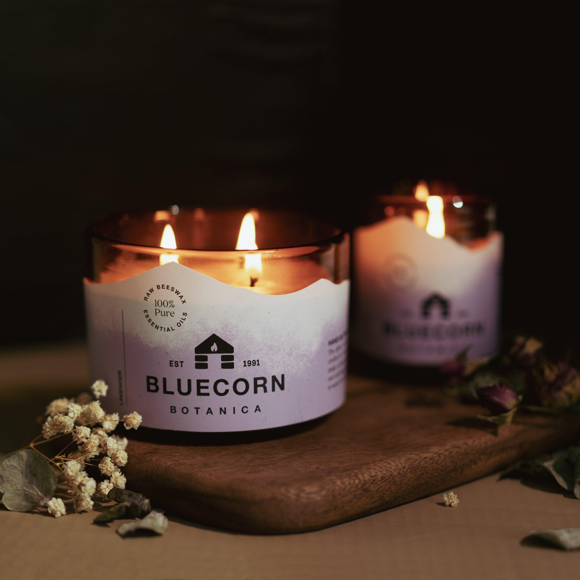 bluecorn botanica beeswax candle scented with lavender essential oil
