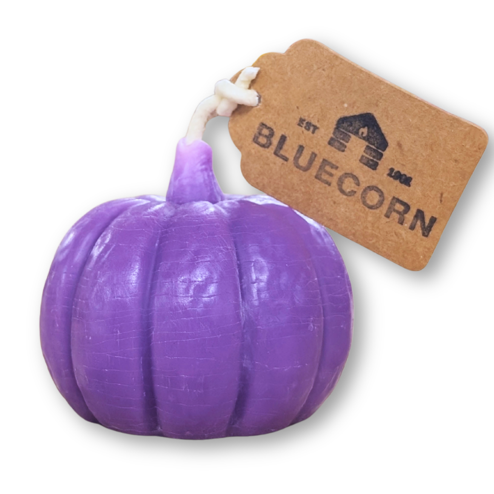 Lilac beeswax pumpkin shaped candle, 3 inches wide, unscented