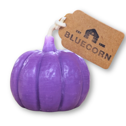 Lilac beeswax pumpkin shaped candle, 3 inches wide, unscented