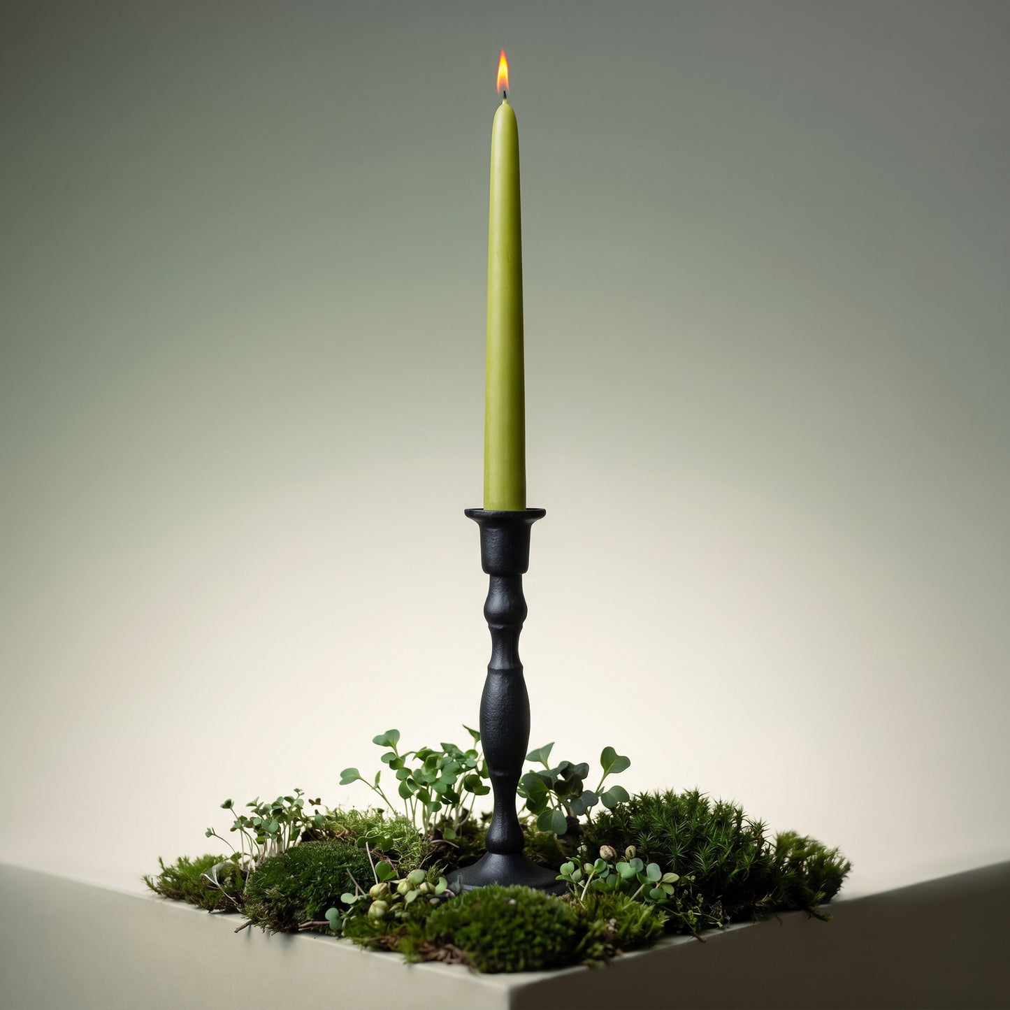 light green taper candle made of pure beeswax