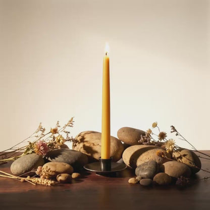 Raw - 12" Hand-Dipped Beeswax Taper Candles - 1 Pair