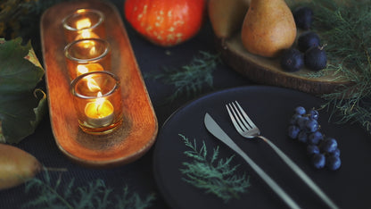 beeswax tealights in metal cups burning on fall table bluecorn candles
