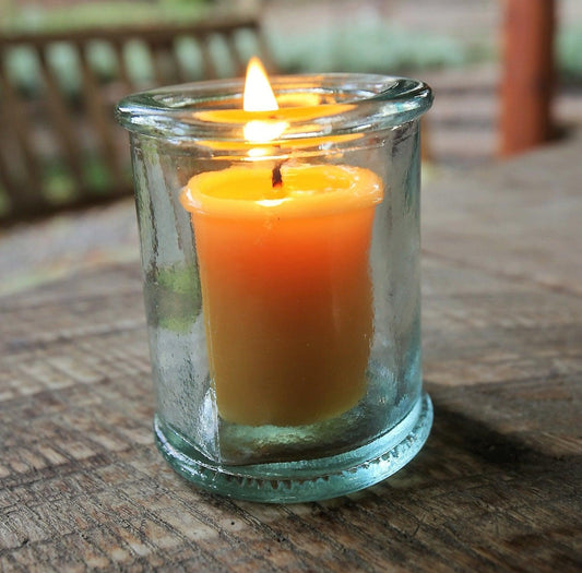 Pure Beeswax 100% Recycled Spanish Glass Votive Candle - 4.4oz - Discontinued - Bluecorn Candles