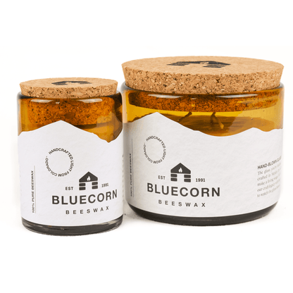 Pure Beeswax Candle in Blown Glass Gift Box - Bluecorn Candles