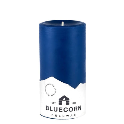 Bluecorn Beeswax 100% Pure Beeswax 3" x 6" Colored Pillar Candle is Blue in color. Burn Time: 90 hours. Made with 100% Pure Beeswax, is . Made with 100% pure cotton wick, no lead and paraffin free. Clean burning and non-toxic. Features Bluecorn Beeswax label printed on 100% recycled paper.