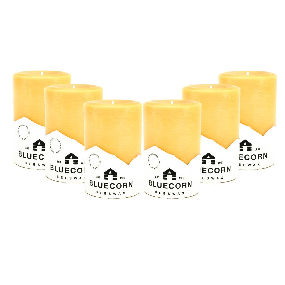Bluecorn Beeswax 100% Raw Beeswax Candle in 50% Recycled Glass (3 ¼-Inch Dia. x 5½- inch Tall) 85 Hour Burn Time (1, Frosted)