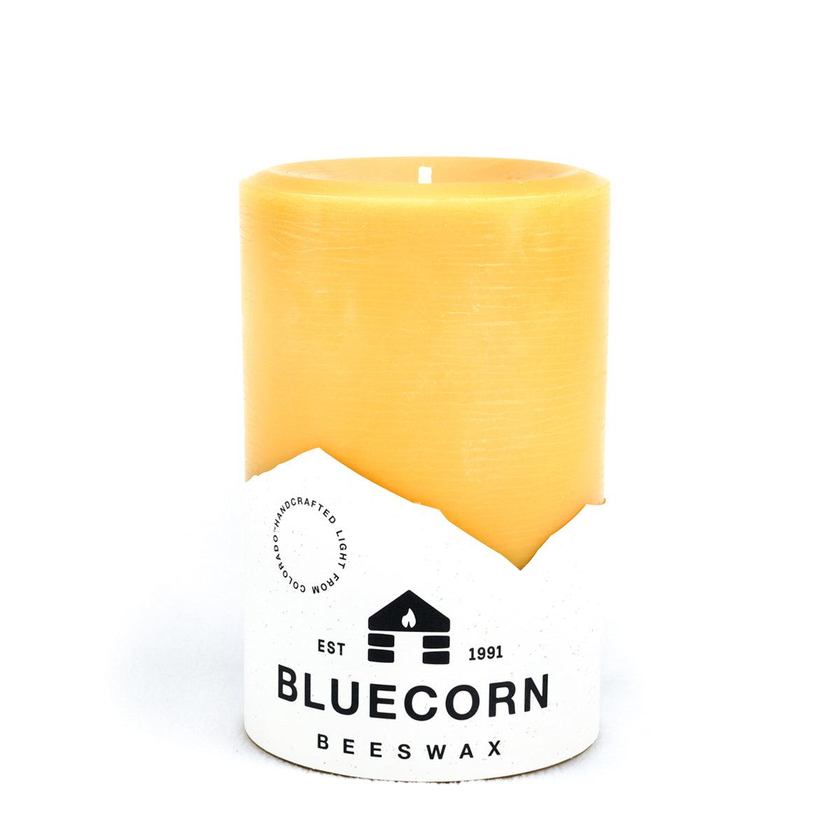 beeswax pillar candle 4" wide by 6" tall from Bluecorn Candles