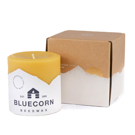 Pure Beeswax Pillar Gift Box - 4" x 4" - Bluecorn Candles