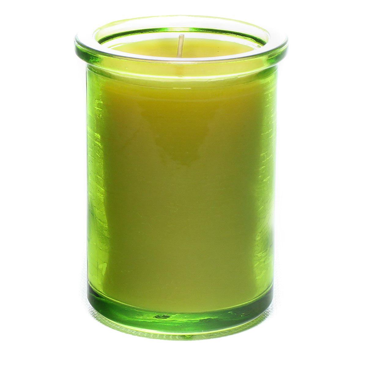 Bluecorn Beeswax 100% Pure Beeswax Lime 6oz Glass Candle. Burn Time: 35 hours. Wax is golden in color with a light honey scent. Made with 100% Pure Beeswax and a 100% pure cotton wick, no lead. Candles are paraffin free, clean burning and non-toxic. Features 6oz candle with Bluecorn Beeswax hang tag printed on white 100% recyled paper with gold foil. For best burn, burn candle until wax pool reaches glass wall and trim wick to 1/4 before lighting.