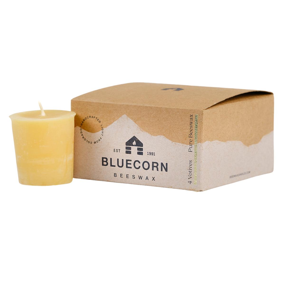 Bluecorn Beeswax 100% Raw Beeswax Candle in 50% Recycled Glass (3 ¼-Inch Dia. x 5½- inch Tall) 85 Hour Burn Time (1, Frosted)