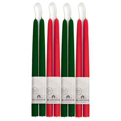 Classic Christmas Beeswax Taper Candle Bundle - Red & Moss