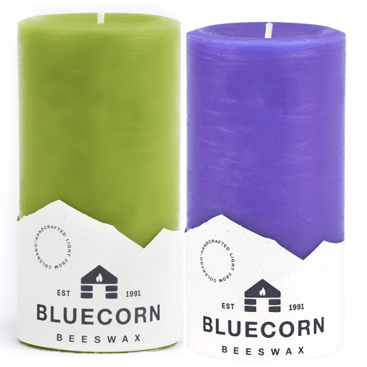 Spell-Caster's Beeswax Pillar Candle Pair - Pistachio & Lilac - Bluecorn Candles