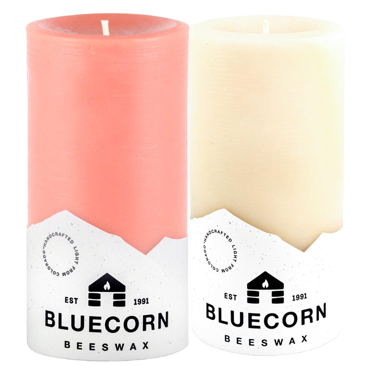 Valentine's Day Beeswax Pillar Pair - Dusty Rose & Ivory - Bluecorn Candles