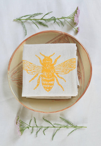 Yellow Honeybee | Set of 4 Organic Cloth Napkins - Bluecorn Candles