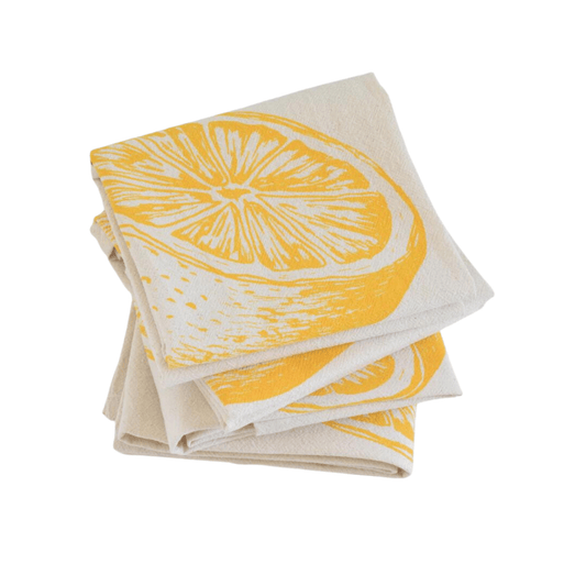 Yellow Lemon l Set of 4 Organic Cloth Napkins - Bluecorn Candles